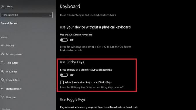 Windows 10 klavye ayarları yapışkan tuşları vurgulandı